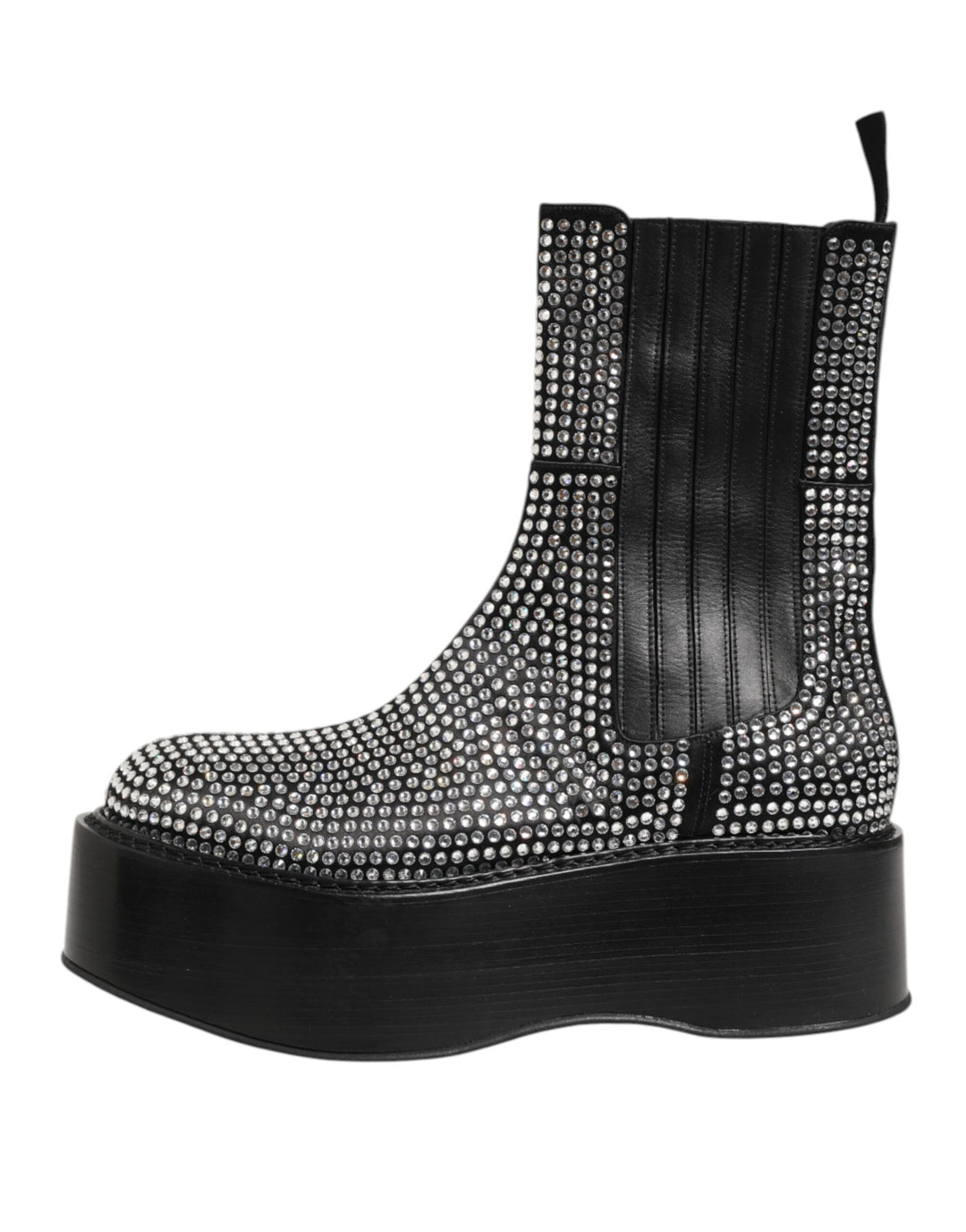 Dolce & Gabbana Black Crystal Strass Mid Calf Short Boots  Shoes