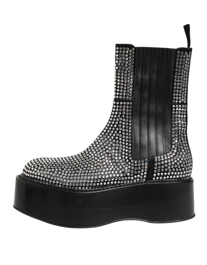 Dolce & Gabbana Black Crystal Strass Mid Calf Short Boots  Shoes