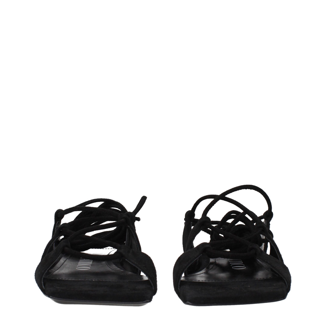The Attico Black Leather Flat Sandals