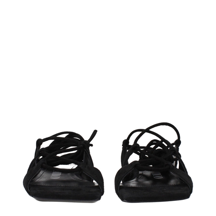The Attico Black Leather Flat Sandals