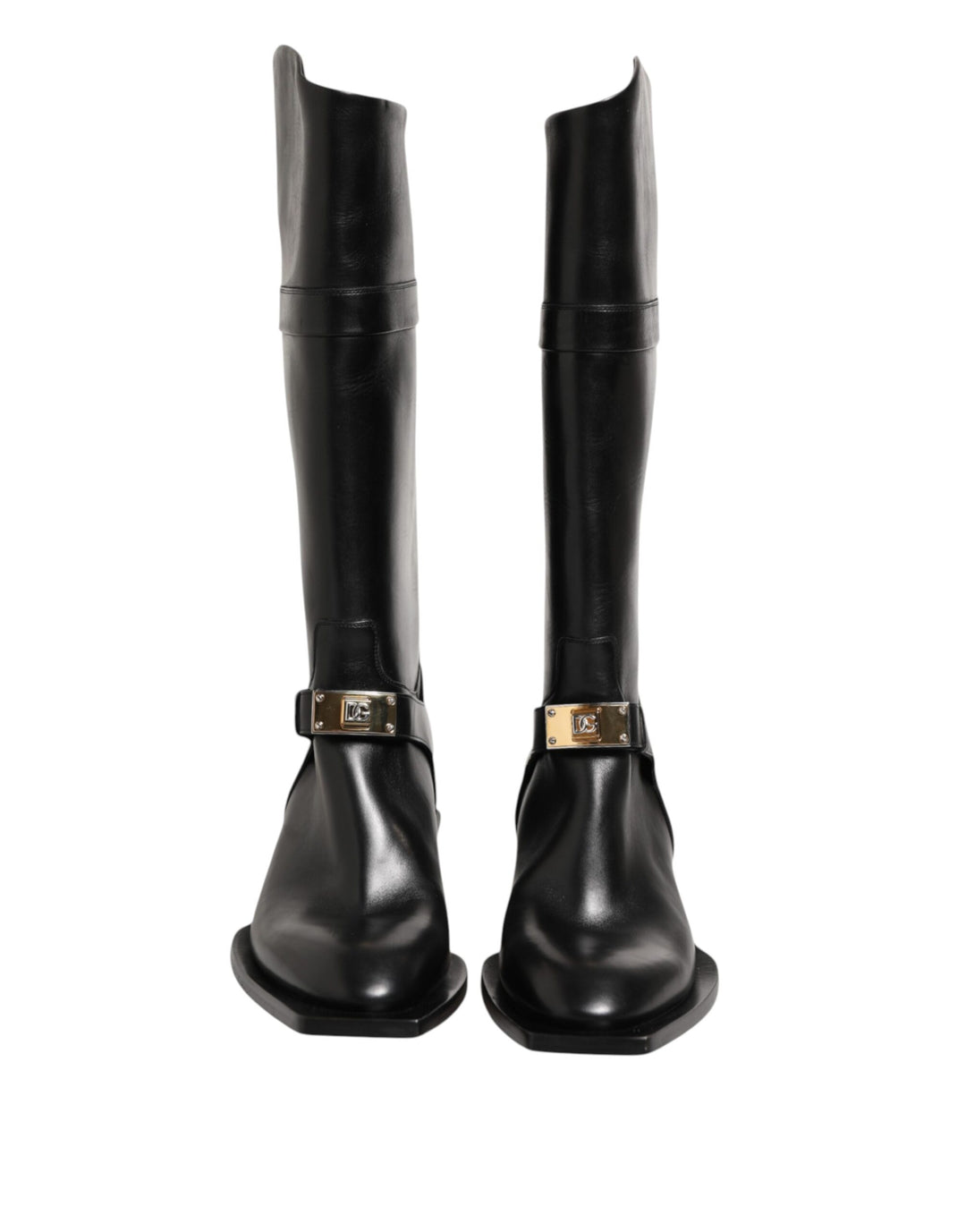 Dolce & Gabbana Black Logo Plaque Over The Calf Boot Shoes