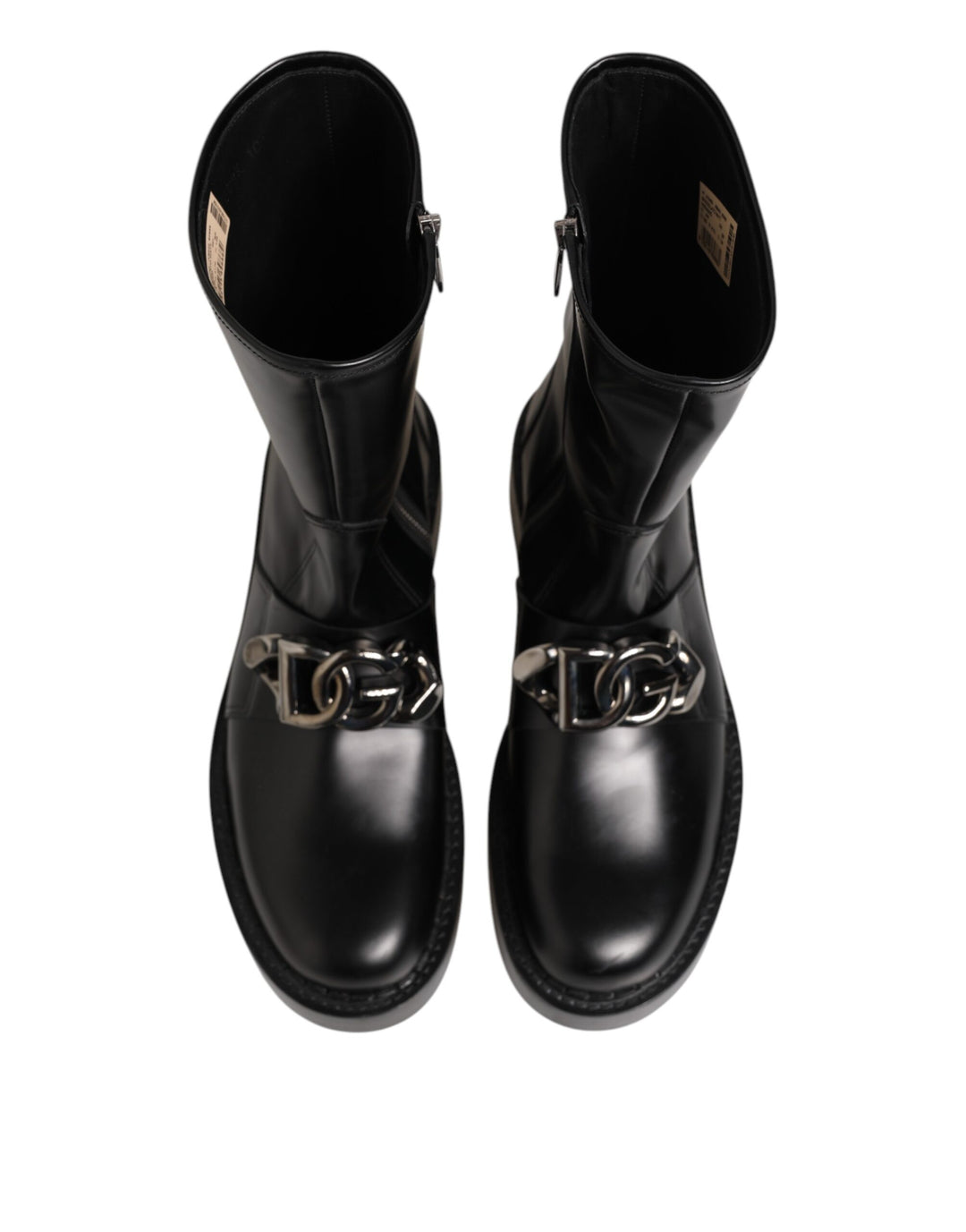 Dolce & Gabbana Black Logo Plaque Mid Calf Biker Boots Shoes