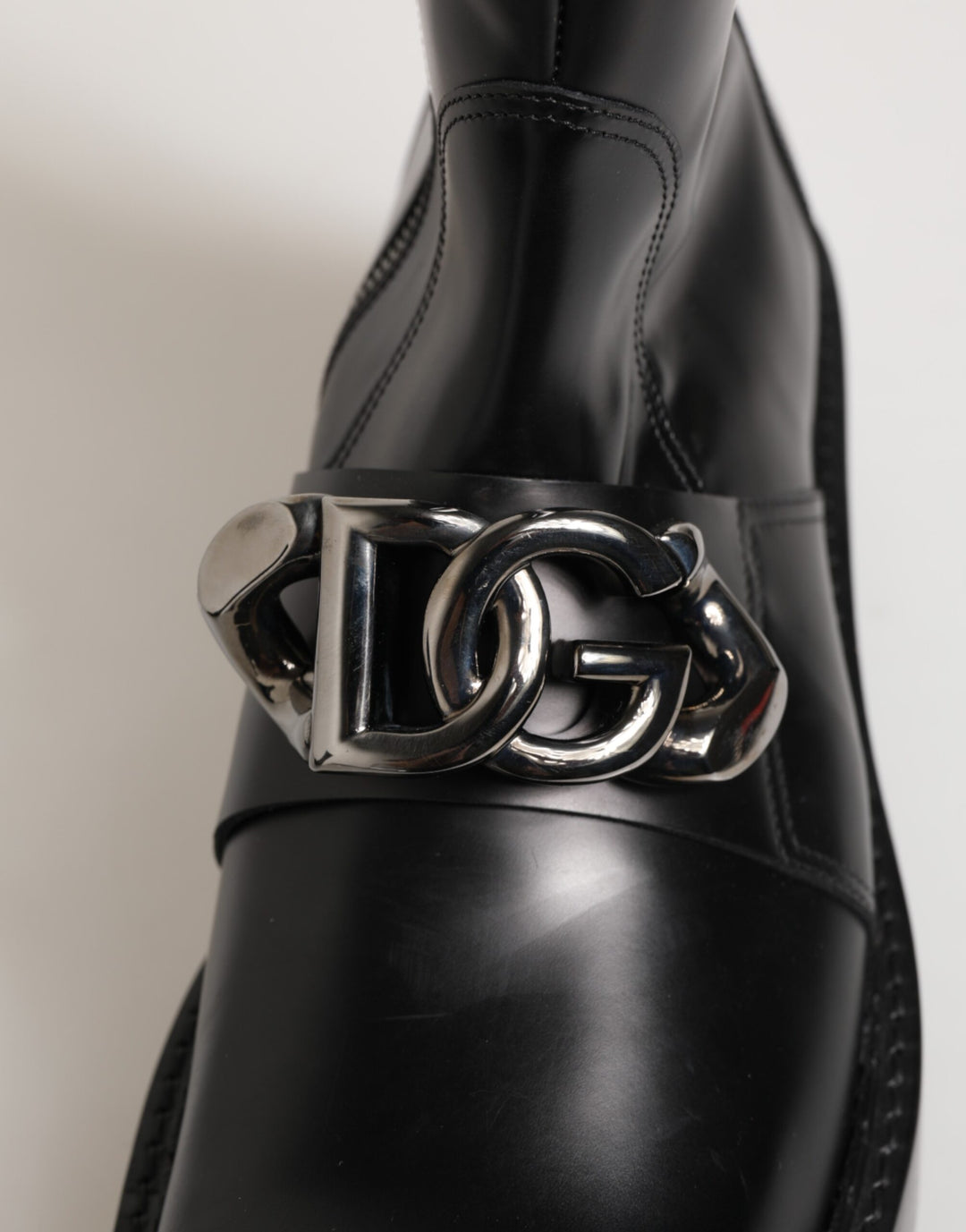Dolce & Gabbana Black Logo Plaque Mid Calf Biker Boots Shoes