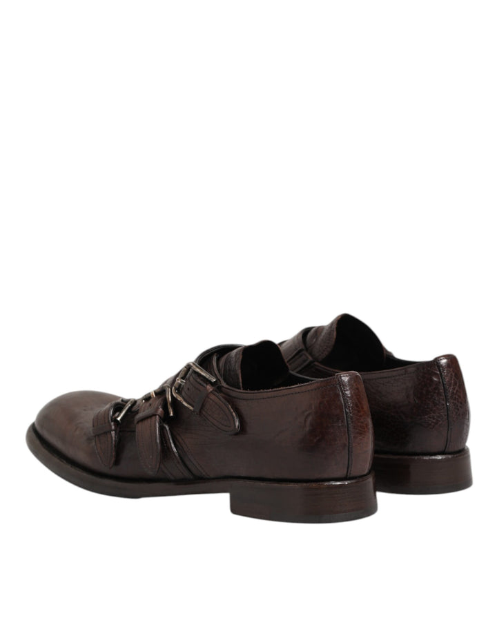 Dolce & Gabbana Brown Leather Monk Strap Formal Derby Shoes