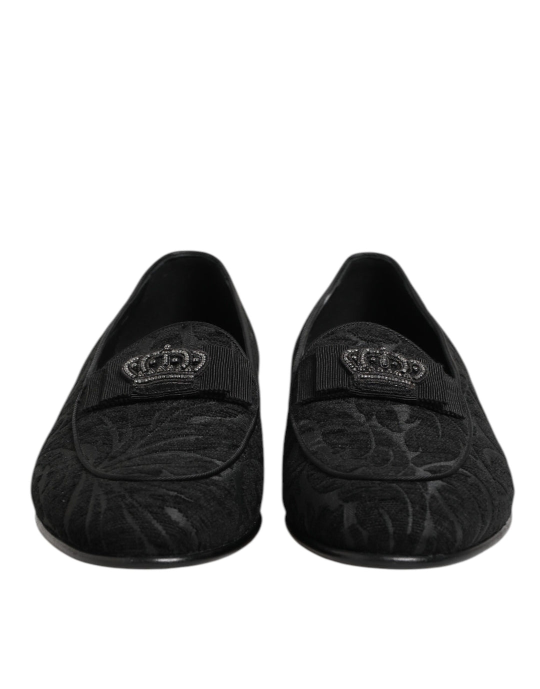 Dolce & Gabbana Black Brocade Crown Loafers Dress Shoes