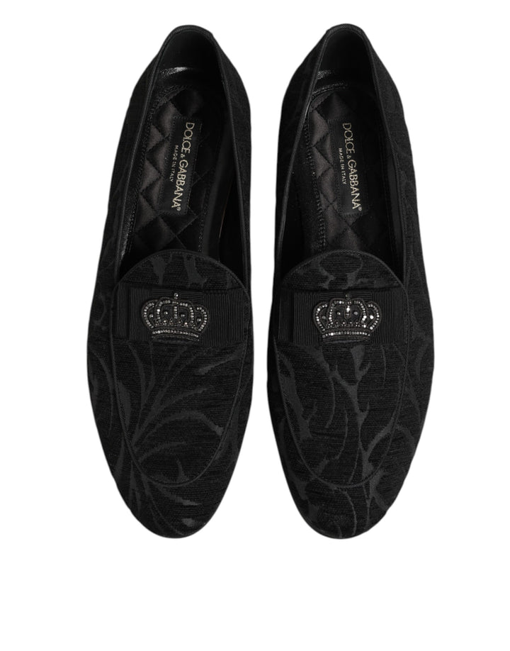 Dolce & Gabbana Black Brocade Crown Loafers Dress Shoes