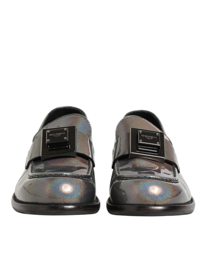 Dolce & Gabbana Metallic Silver Logo Slip On Men Dress Shoes