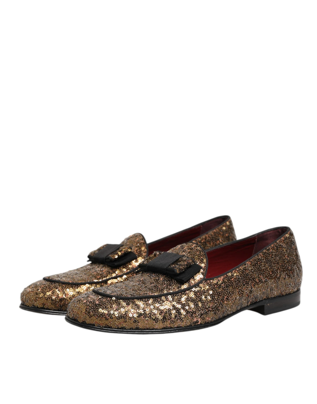 Dolce & Gabbana Gold Sequined Slip On Loafers Men Dress Shoes