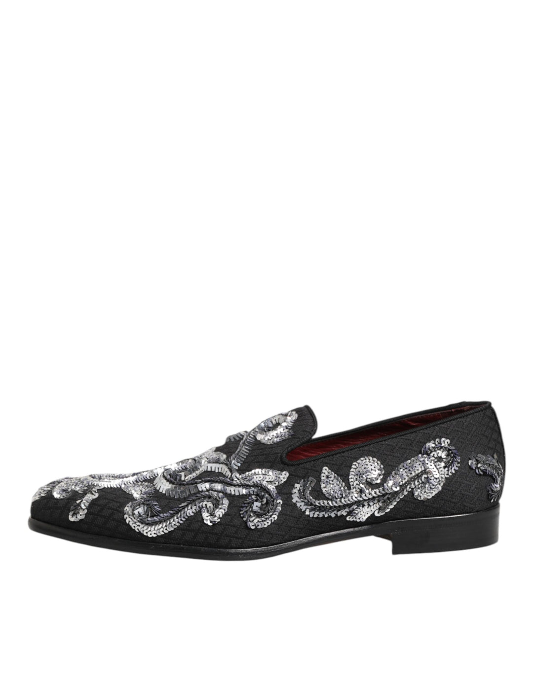 Dolce & Gabbana Black Silver Sequined Loafers Men Dress Shoes