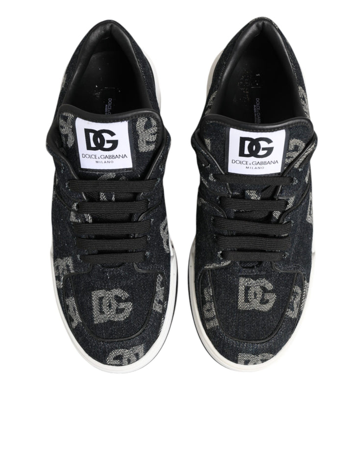 Dolce & Gabbana Blue Cotton Denim Logo Low Top Sneakers Shoes