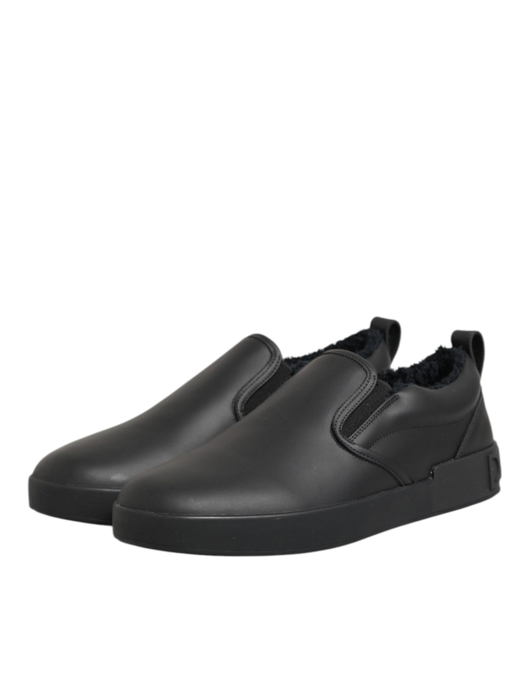 Dolce & Gabbana Black Leather Low Top Slip On Sneakers Shoes