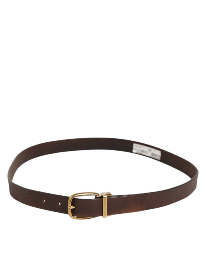 Dolce & Gabbana Brown Classic Gold Metal Logo Buckle Men Belt