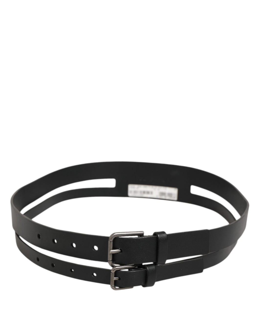 Dolce & Gabbana Black Double Strap Leather Buckle Men Belt