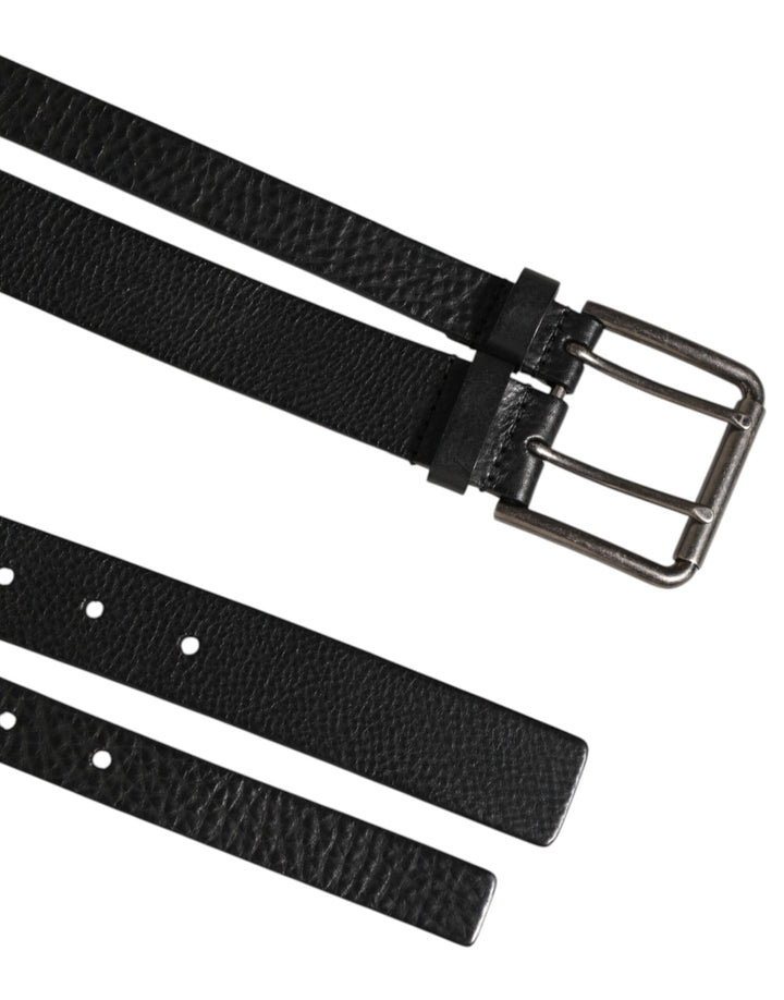 Dolce & Gabbana Black Double Strap Leather Silver Buckle Belt