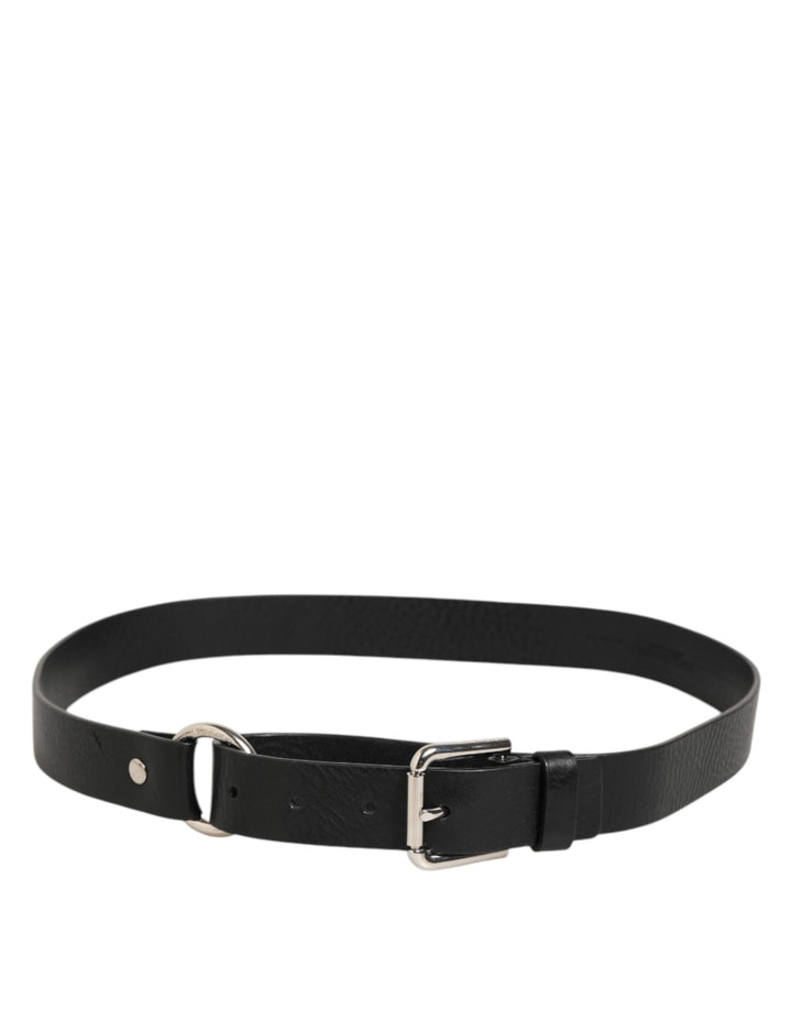 Dolce & Gabbana Black Leather Classic Metal Logo Buckle Belt
