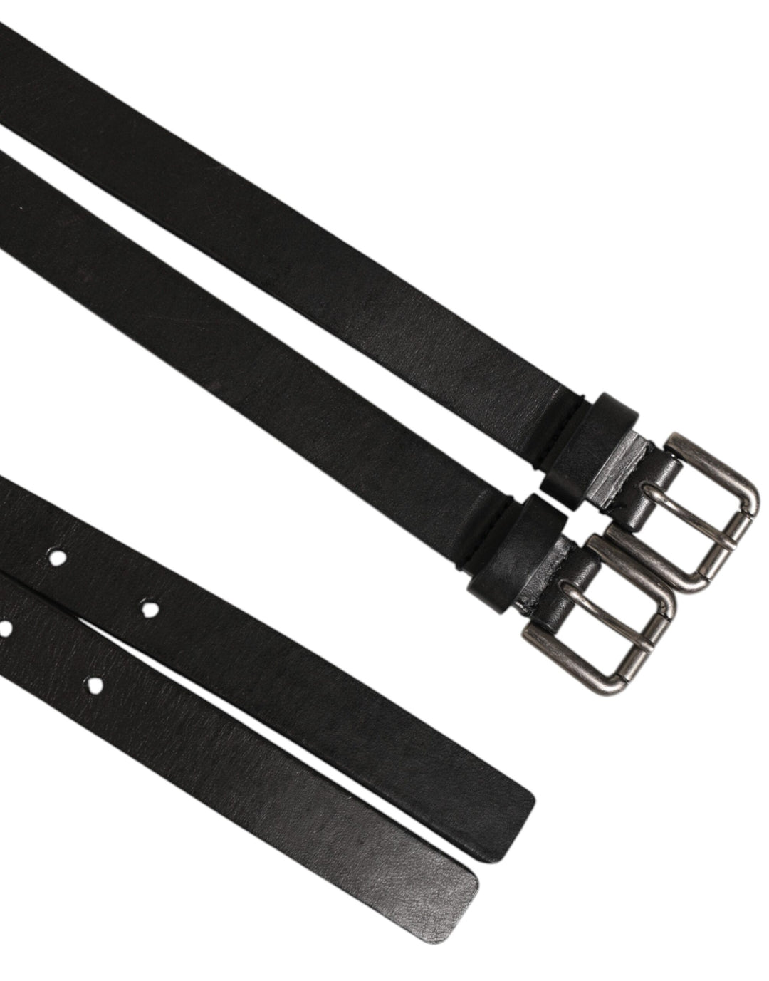Dolce & Gabbana Black Double Strap Leather Silver Buckle Belt