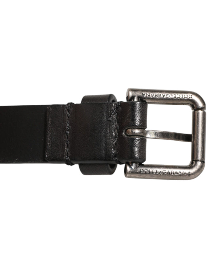 Dolce & Gabbana Black Double Strap Leather Silver Buckle Belt