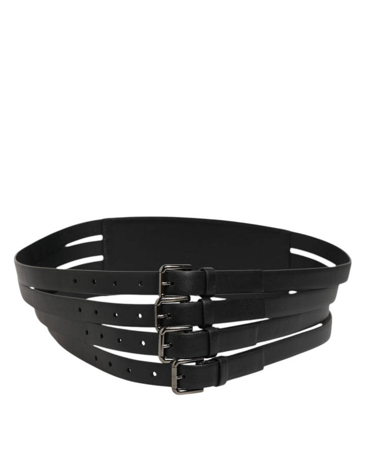 Dolce & Gabbana Black Leather 4-Strap Metal Multi-Buckle Belt