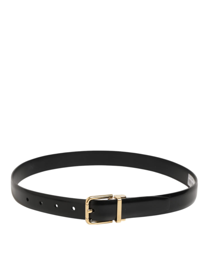 Dolce & Gabbana Black Classic Leather Gold-Tone Buckle Belt