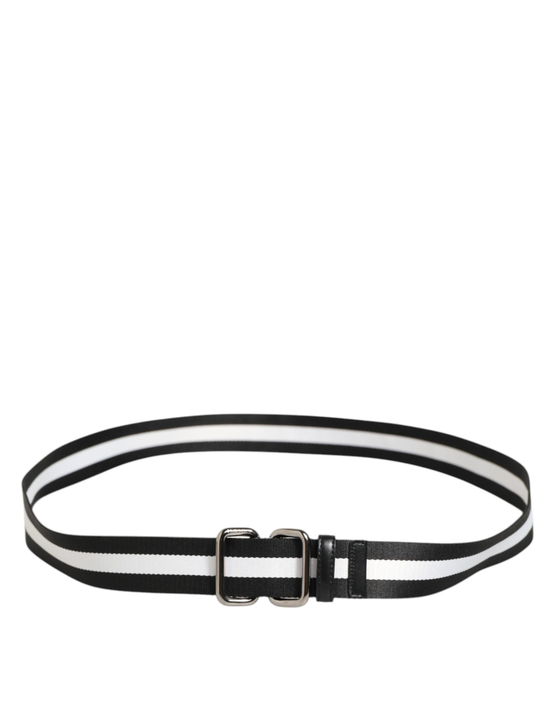 Dolce & Gabbana Black White Striped Logo Metal Buckle Belt