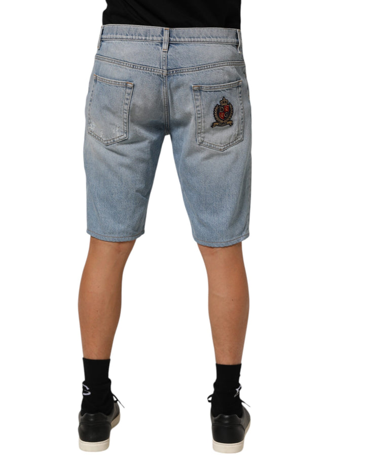 Dolce & Gabbana Blue Cotton Distressed Denim Bermuda  Shorts