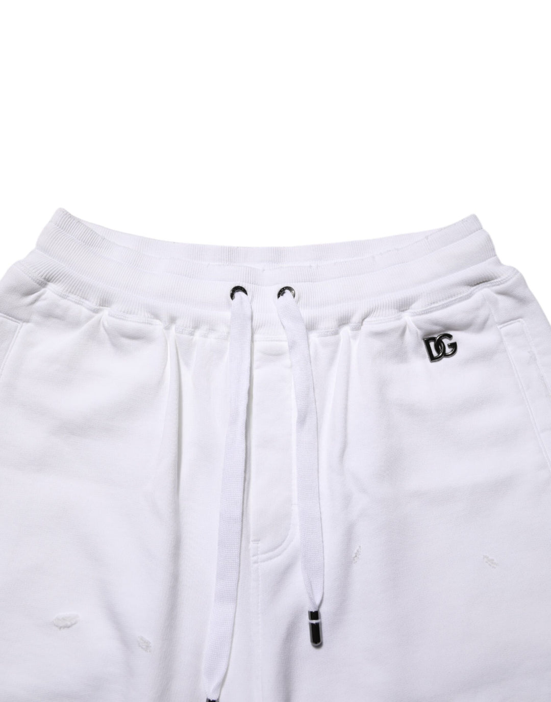 Dolce & Gabbana White Cotton Ripped Bermuda Sweatpants Shorts