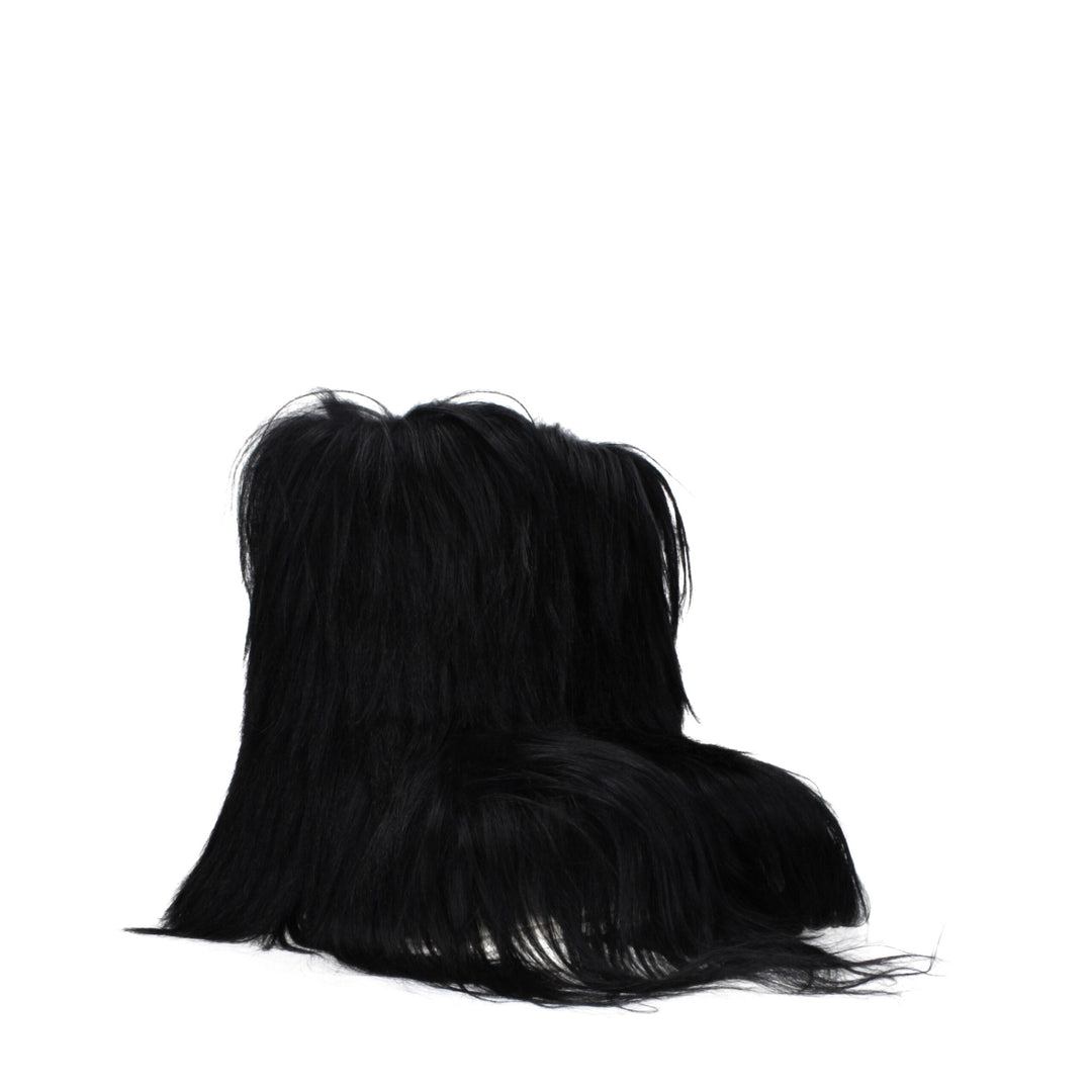 Rick Owens Black Fur Ankle Boots