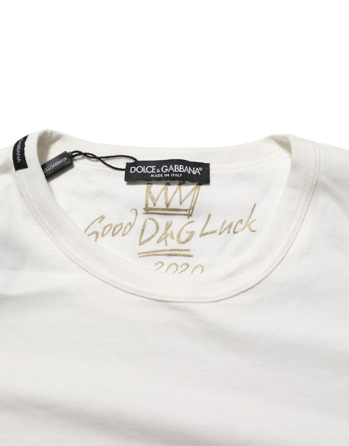 Dolce & Gabbana White Cotton Goodluck 2020 Crew Neck T-shirt