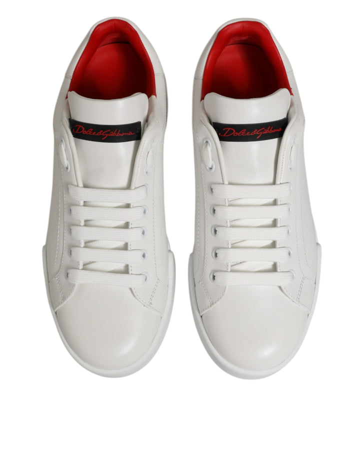 Dolce & Gabbana White Leather Lace Up Low Top Sneakers Shoes