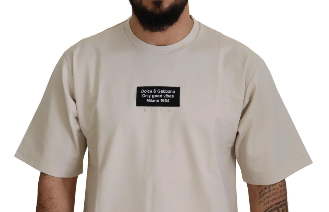 Dolce & Gabbana Ivory Cotton Ivory Printed Crewneck