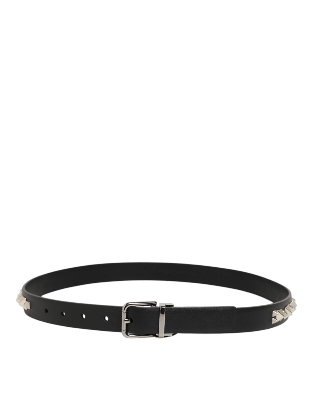 Dolce & Gabbana Black Leather Studded Silver-Tone Buckle Belt