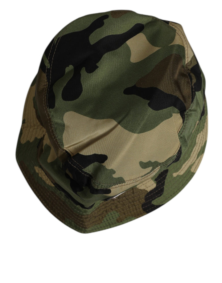 Dolce & Gabbana Green Camouflage Polyamide Logo Bucket Cap Hat