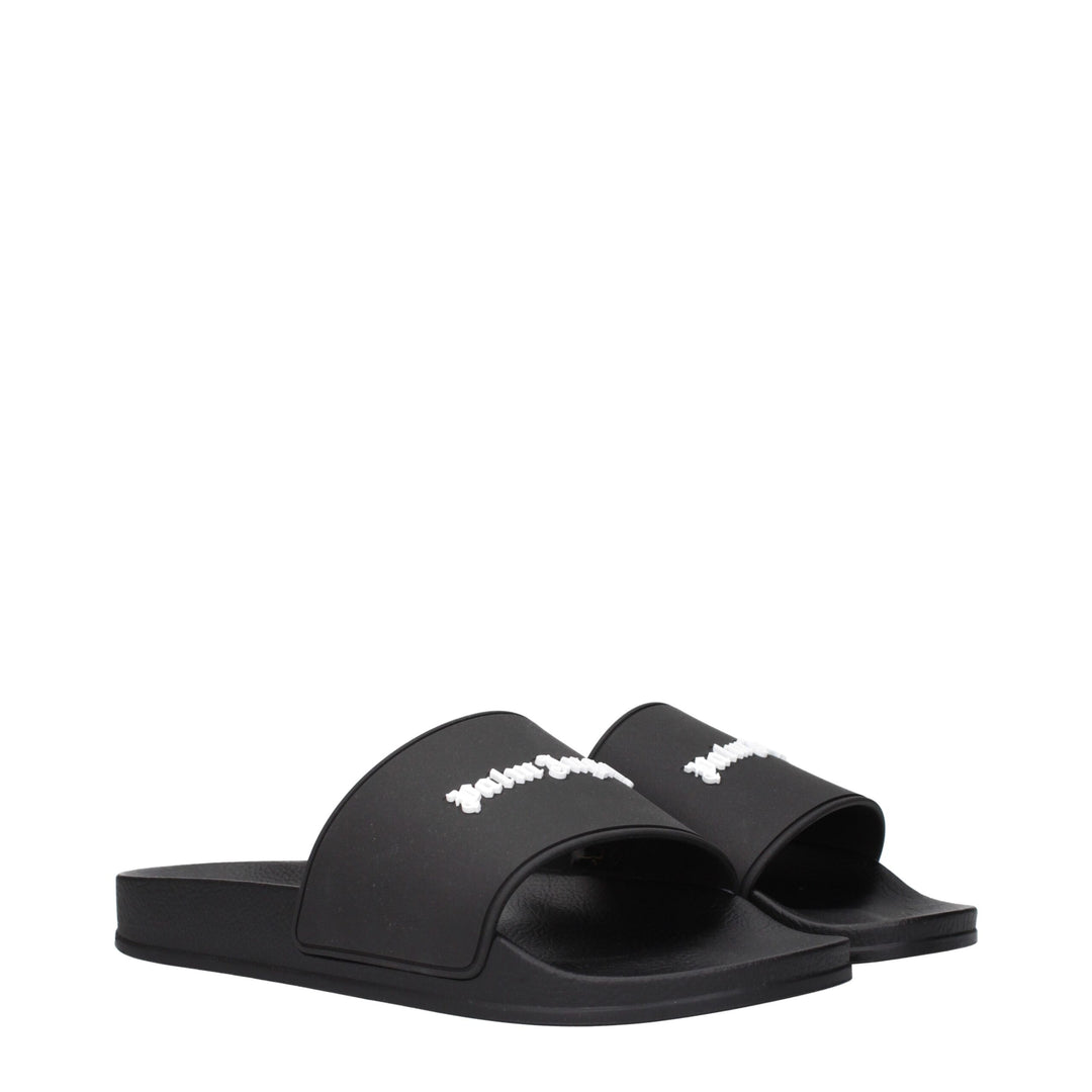 Palm Angels Black Cotton Slippers Sandals