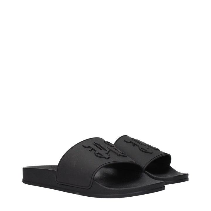 Palm Angels Black Cotton Slippers Sandals