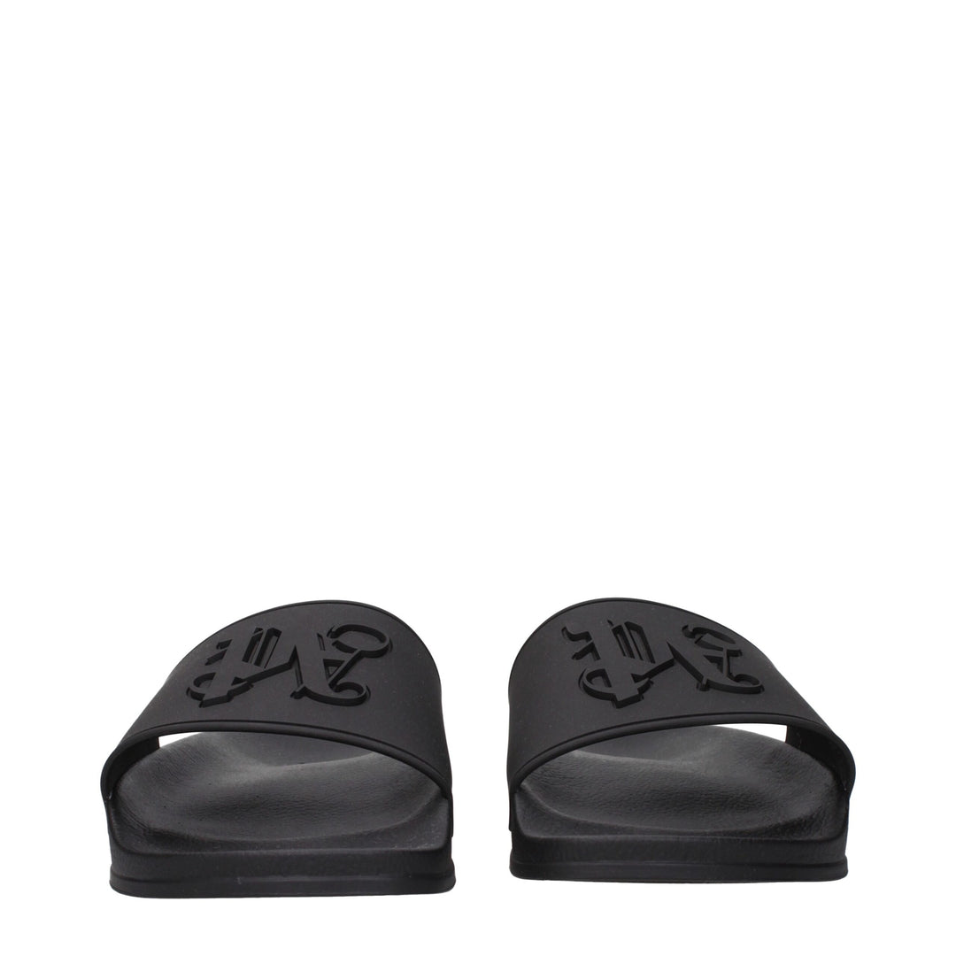 Palm Angels Black Cotton Slippers Sandals