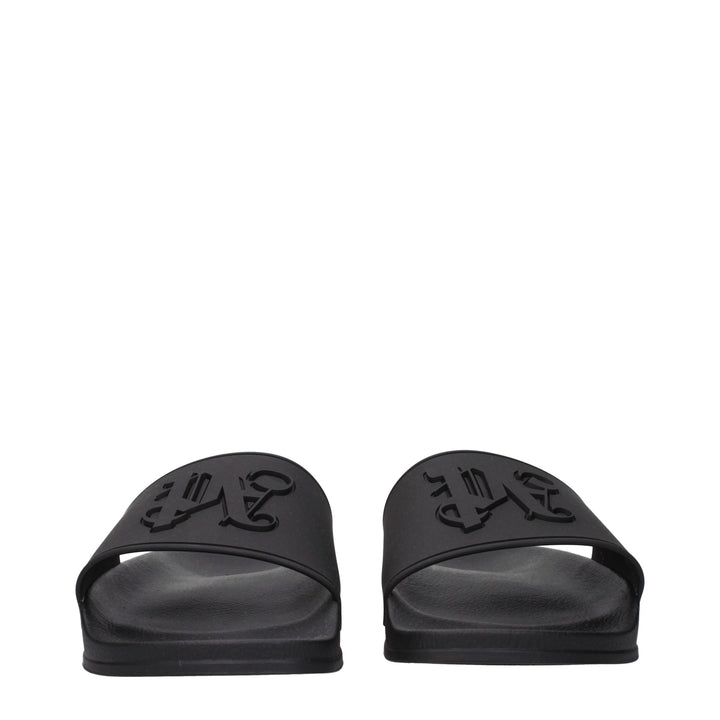Palm Angels Black Cotton Slippers Sandals