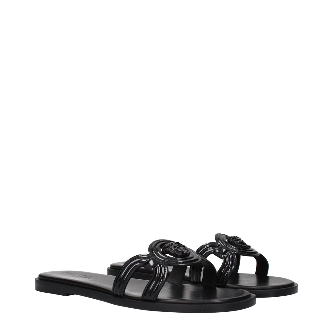 Versace Black Leather Slippers Sandals