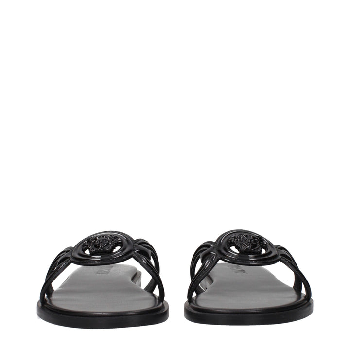 Versace Black Leather Slippers Sandals