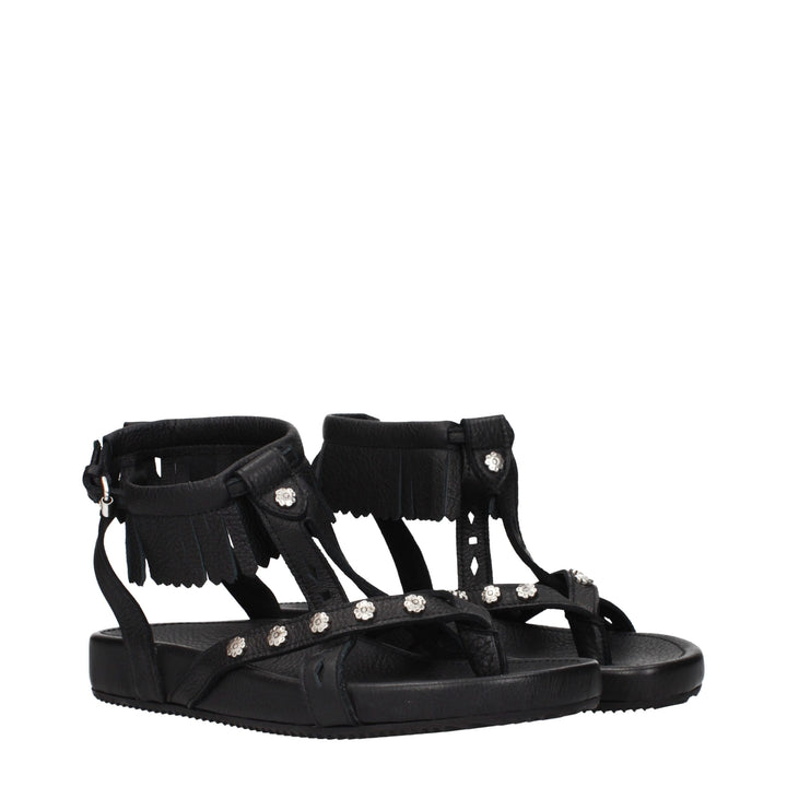 Isabel Marant Black Leather Flat Sandals