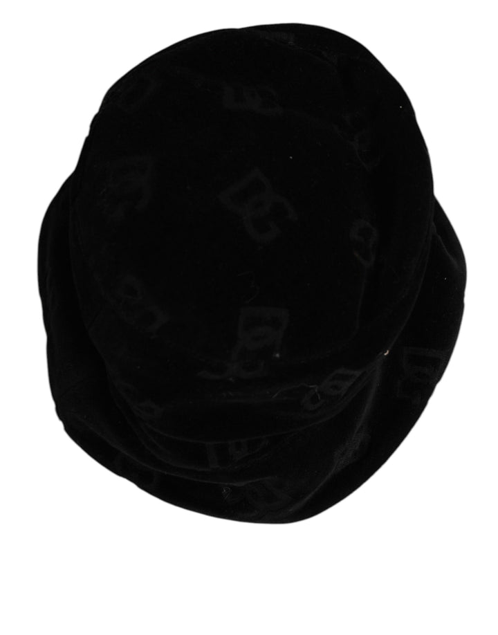 Dolce & Gabbana Black Cotton Suede Bucket Logo Capello Hat