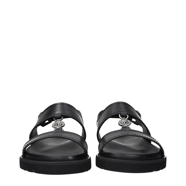 Versace Black Leather Flat Sandals