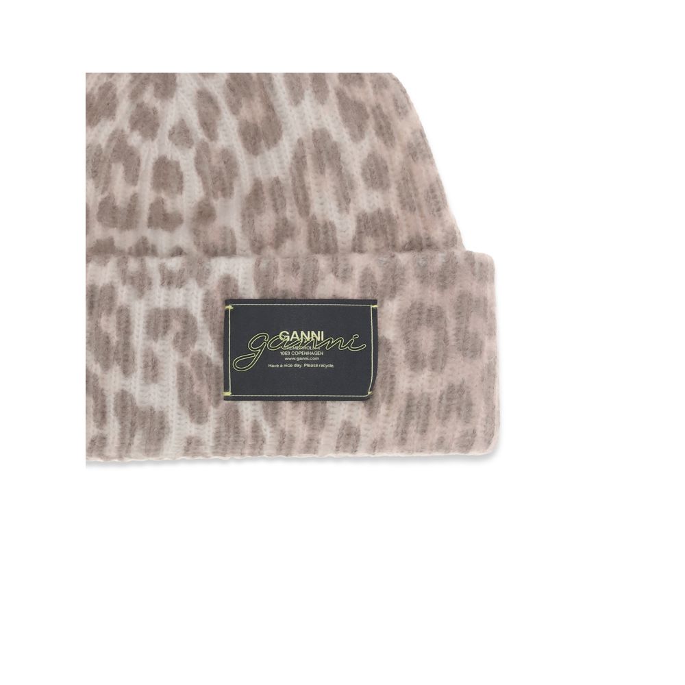 Ganni Leopard beanie Hat