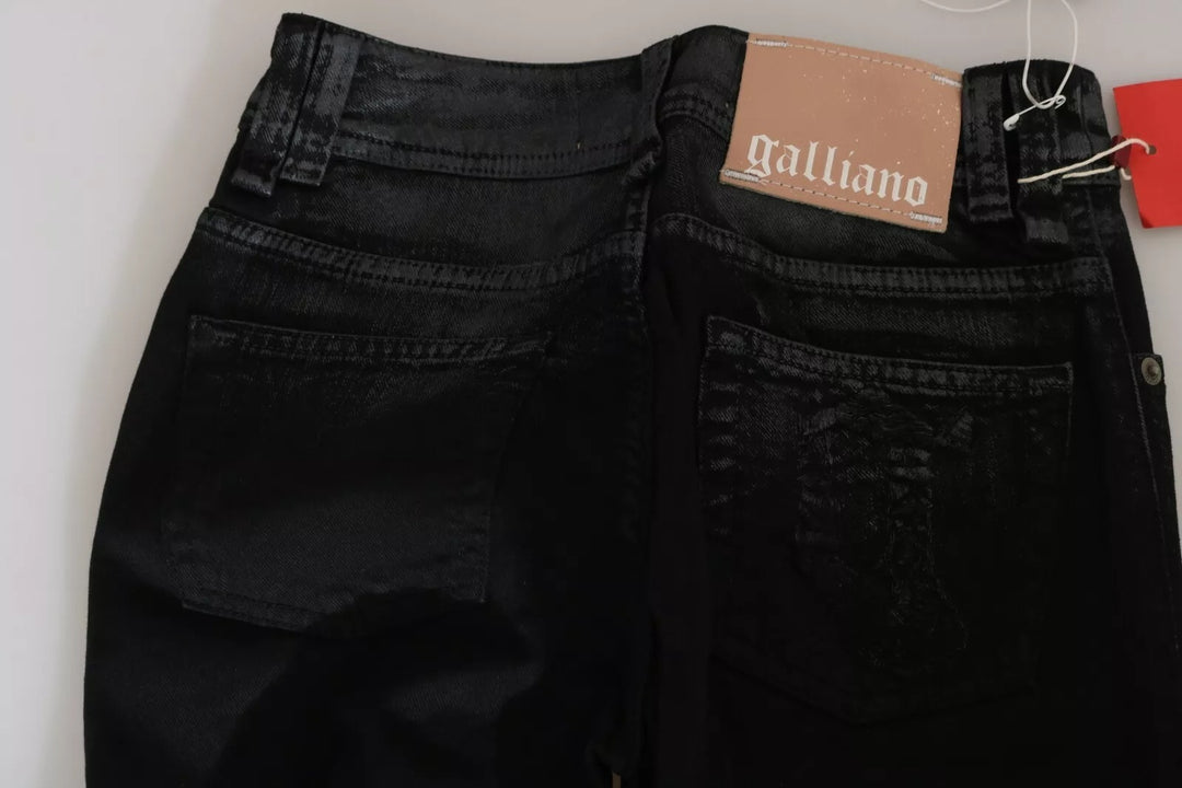 John Galliano Black Washed High Waist Flared Denim Casual Pants Jeans