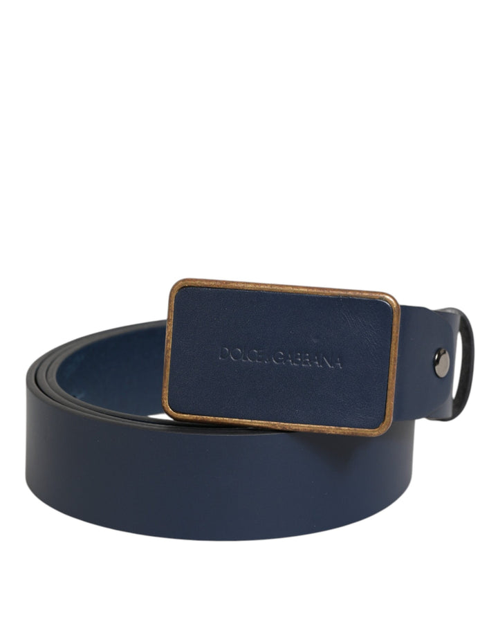 Dolce & Gabbana Blue Leather Classic Metal Logo Buckle Belt