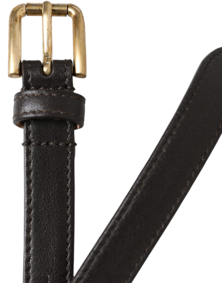 Dolce & Gabbana Black Leather Long Skinny Gold Metal Buckle Belt