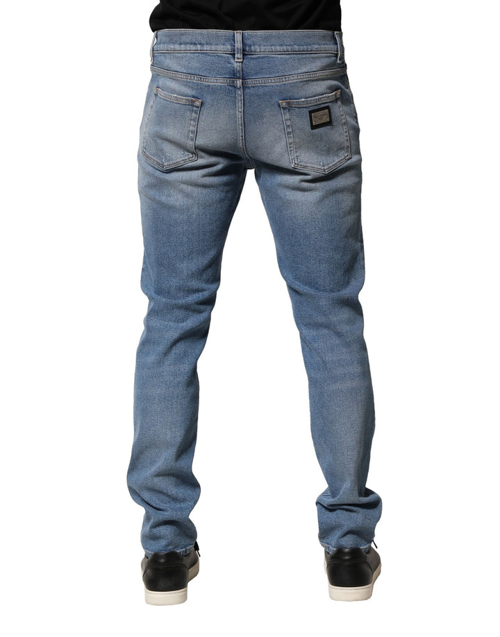 Dolce & Gabbana Blue Distressed Cotton Slim Men Denim Jeans