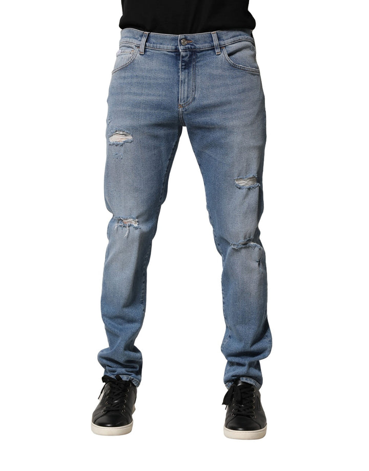 Dolce & Gabbana Blue Distressed Cotton Slim Men Denim Jeans