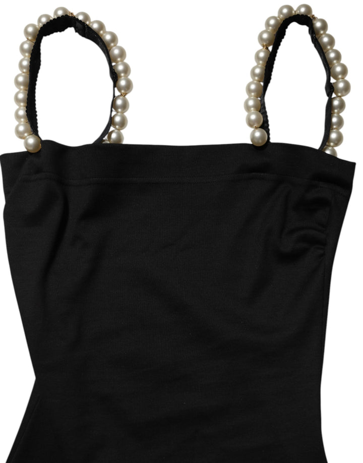 Dolce & Gabbana Black Faux Pearl Cotton Sheath Mini Dress