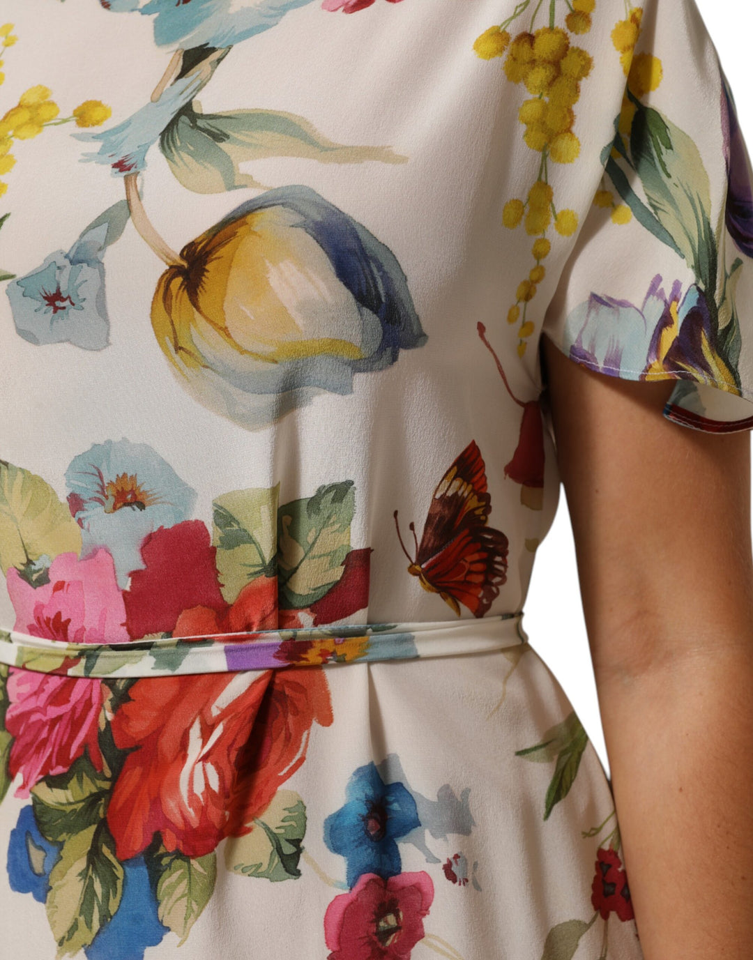 Dolce & Gabbana White Floral Print Silk Sheath LongGown Dress