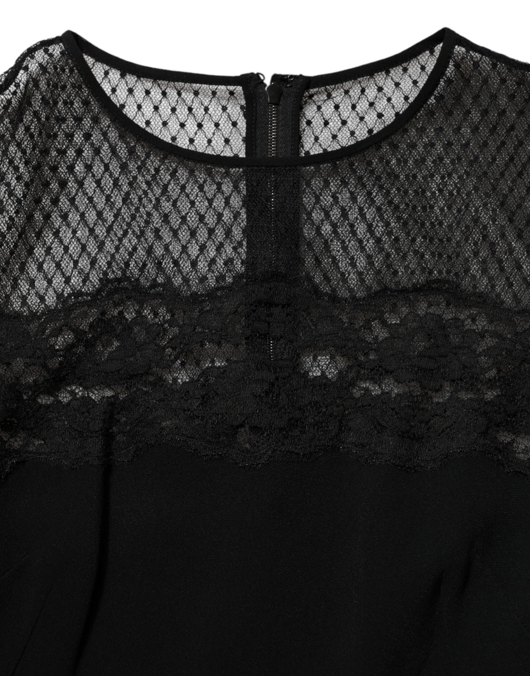 Dolce & Gabbana Black Floral Lace Trim Sheath A-line Dress